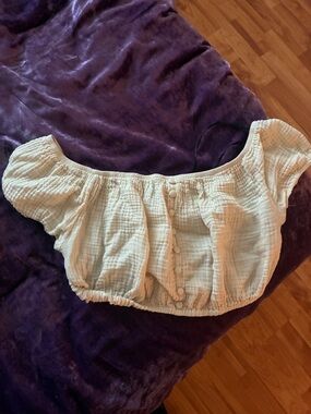 Forever 21 Cream Off-Shoulder Crop Top